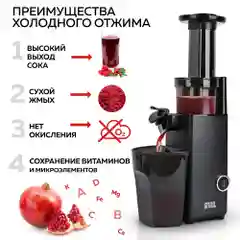Соковыжималка шнековая 2 в 1 GFGRIL GF-J10 с насадкой для приготовления сорбета