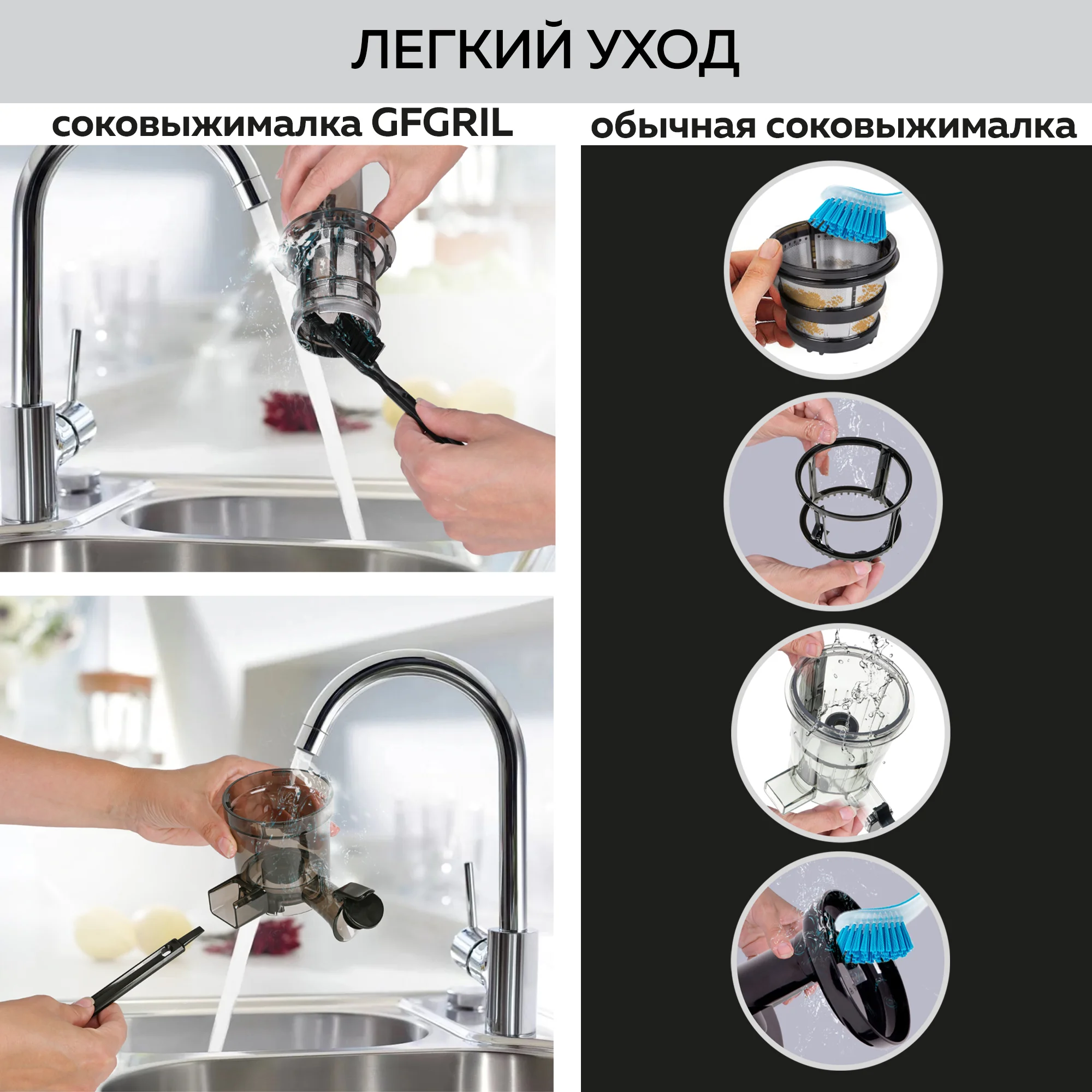 Соковыжималка шнековая 2 в 1 GFGRIL GF-J10 с насадкой для приготовления сорбета