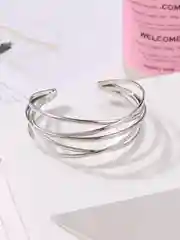 Серебряный женский открытый многослойный браслет на руку