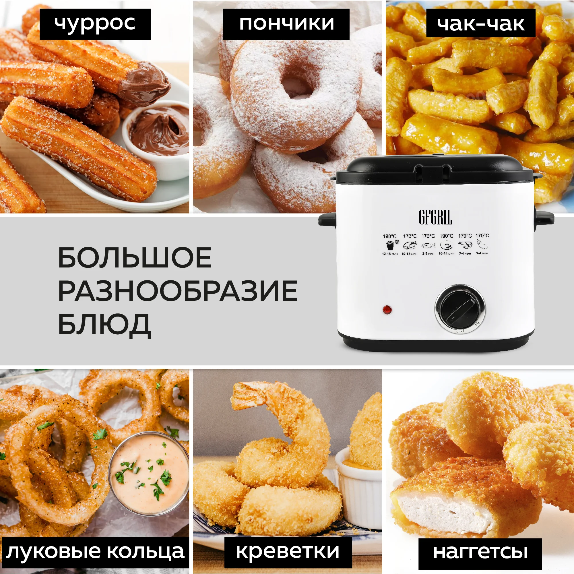 Фритюрница электрическая GFGRIL GFF-012, объем 1,2 л
