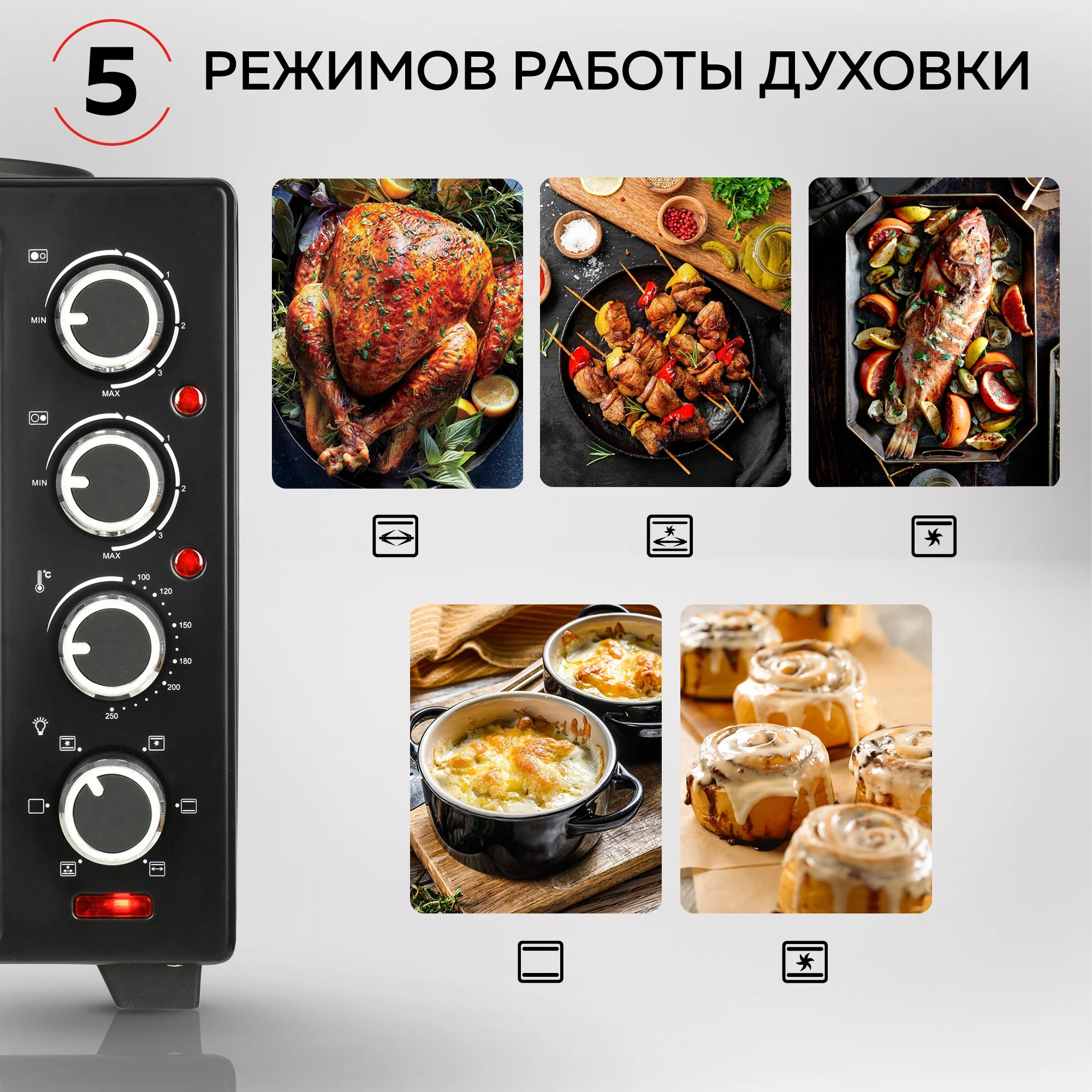 Многофункциональная мини-печь GFO-40 HOT PLATES, 2 конфорки, вертел, шашлычница