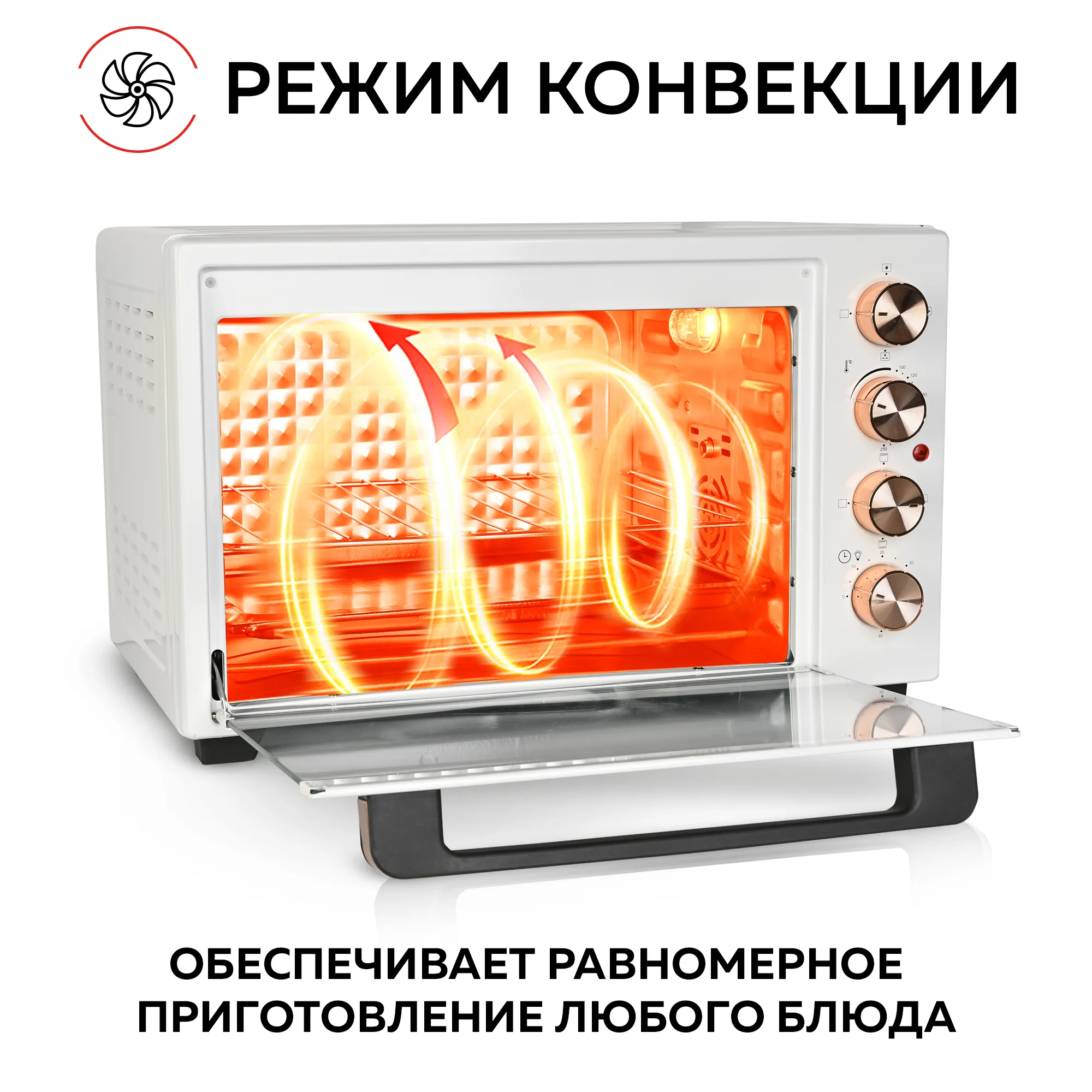 Многофункциональная мини-печь GFGRIL GFO-38W, 38 л, 1600 Вт, вертел, конвекция