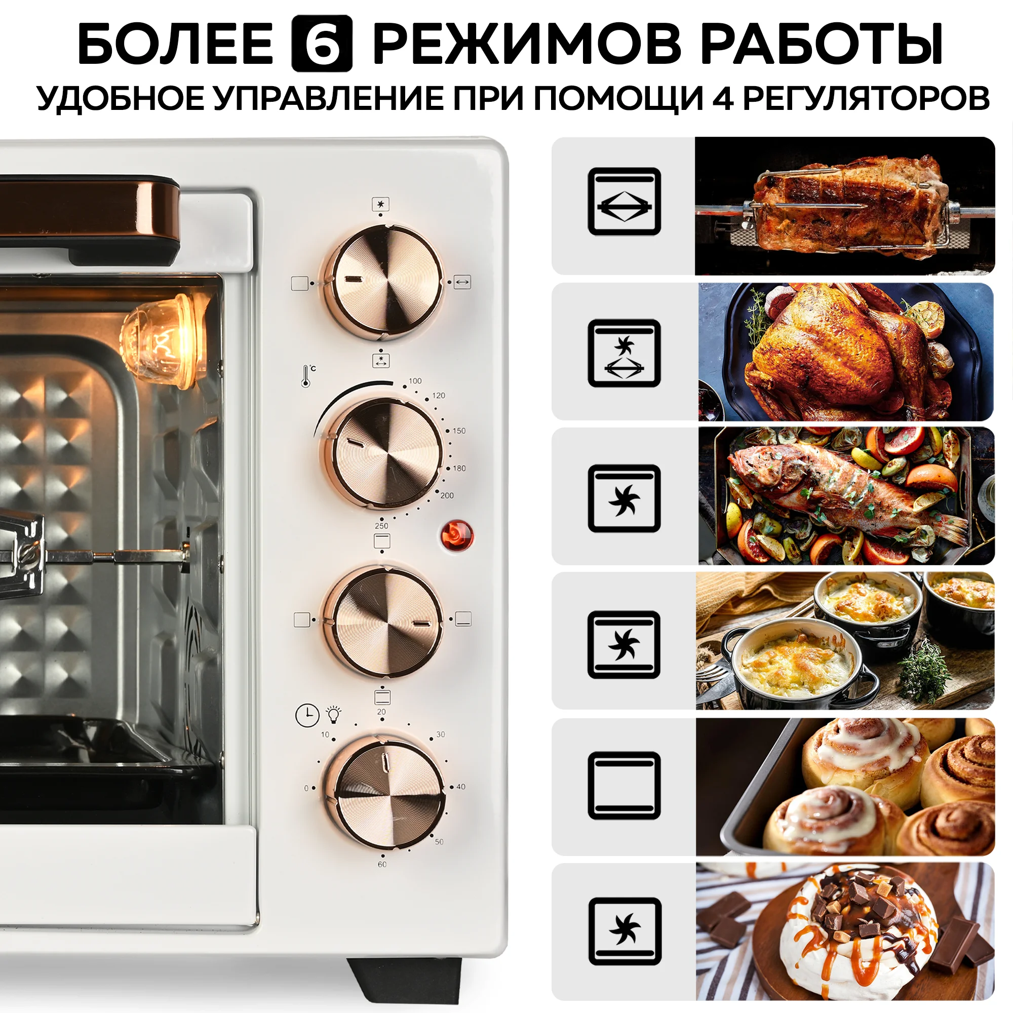 Многофункциональная мини-печь GFGRIL GFO-38W, 38 л, 1600 Вт, вертел, конвекция