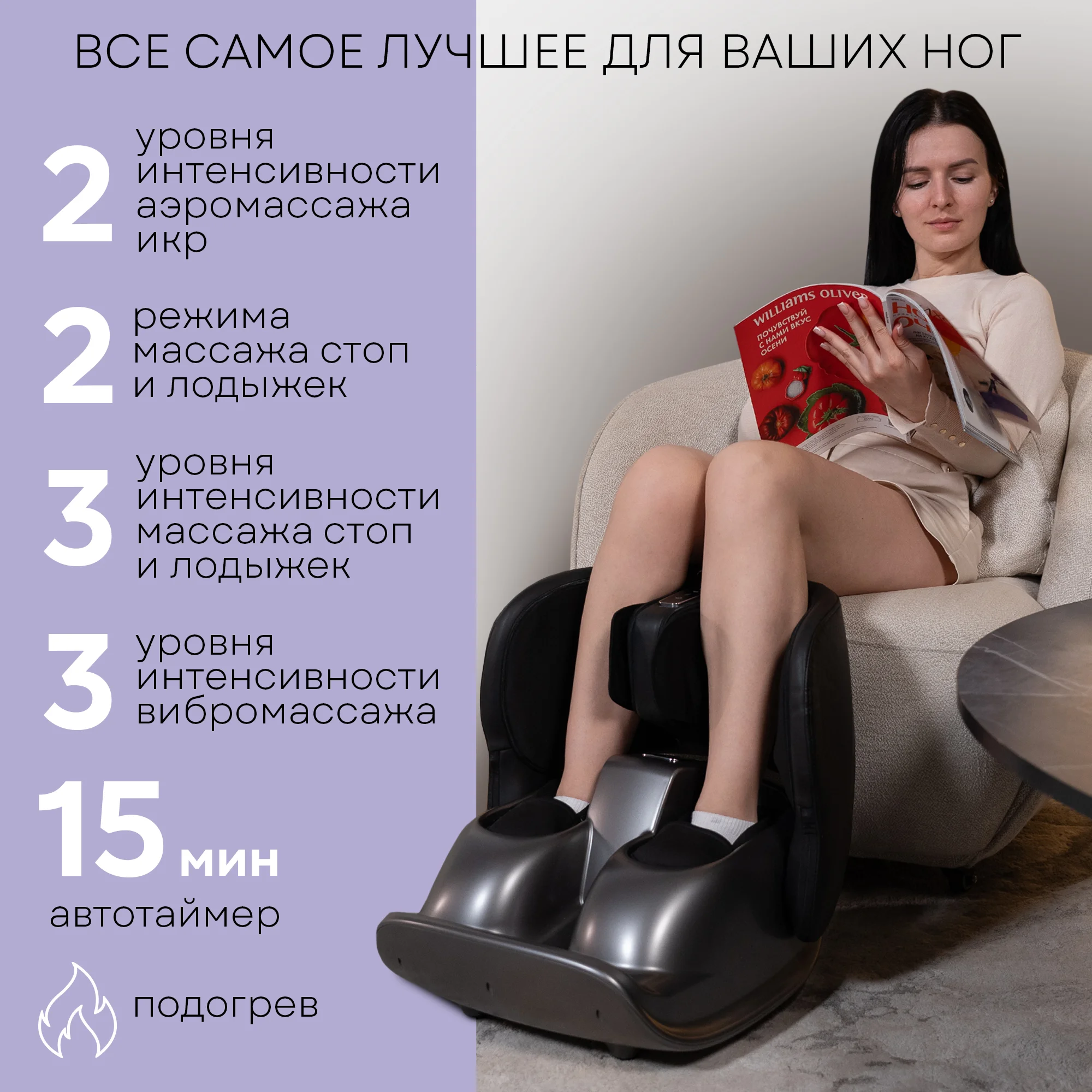 Массажер для ног складной с подогревом PLANTA MF-50, роликовый массаж стоп, лодыжек, икр
