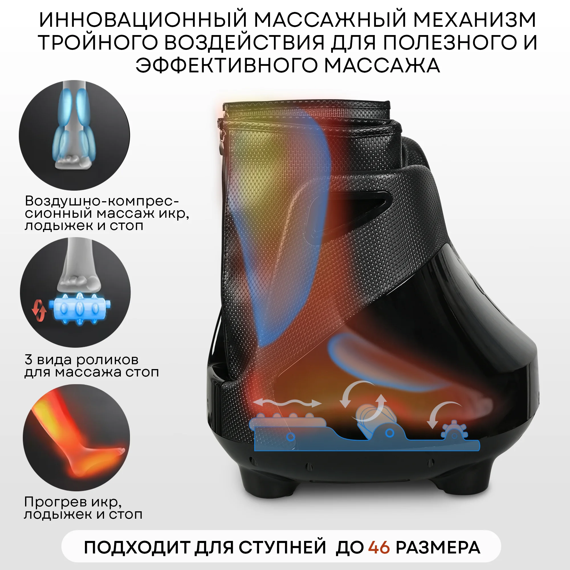 Массажер для ног с подогревом PLANTA MF-30, компрессионный массаж стоп, лодыжек, икр