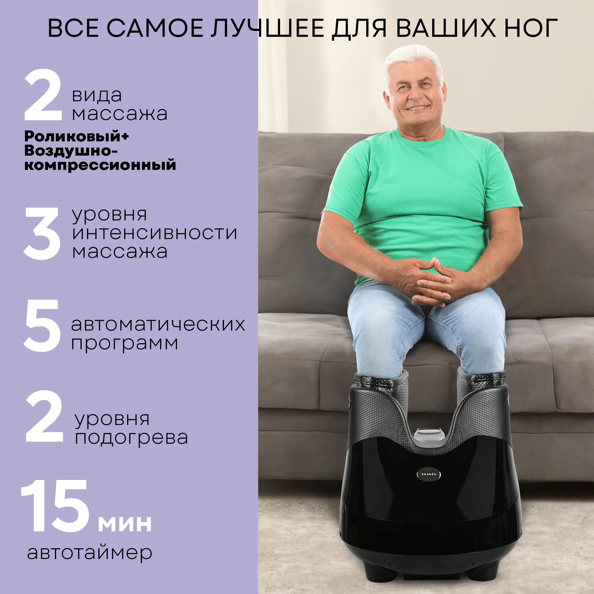 Массажер для ног с подогревом PLANTA MF-30, компрессионный массаж стоп, лодыжек, икр