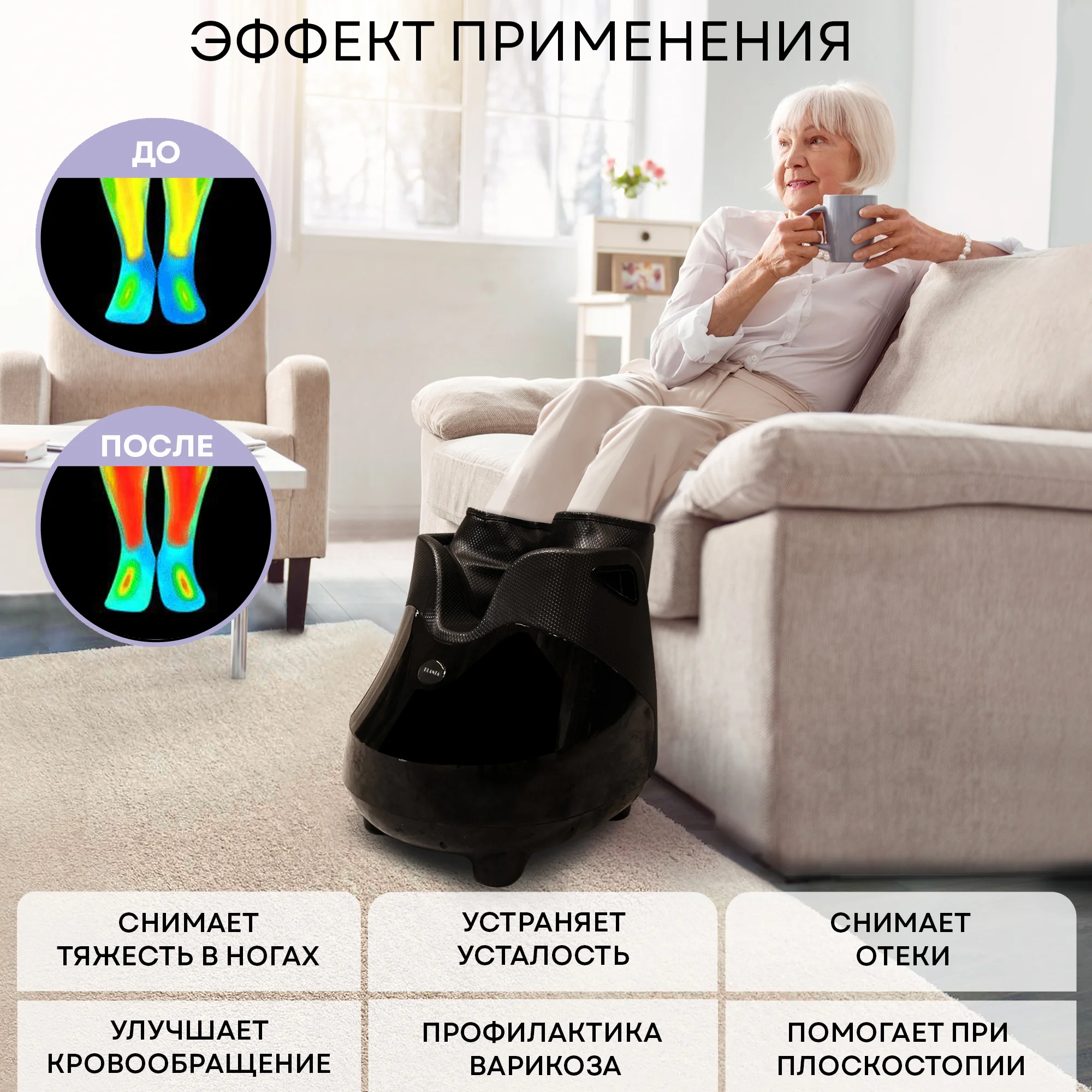 Массажер для ног с подогревом PLANTA MF-30, компрессионный массаж стоп, лодыжек, икр