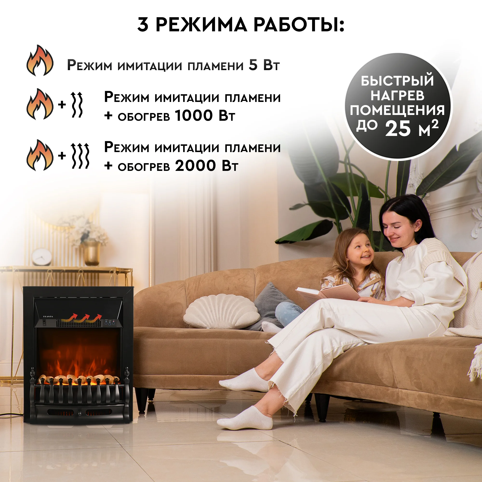 Электрокамин Planta PFP-FS400, отдельностоящий / встраиваемы, цвет-черный