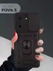 Черный чехол для Tecno Pova 5 противоударный КАРТОФАН пластиковый с кольцом-магнитом и шторкой