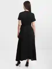 Черный платье женское длинное на запах, в горошек