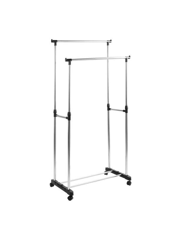 Вешалка напольная двойная, телескопическая, на колесах, 80x42x80(160) см