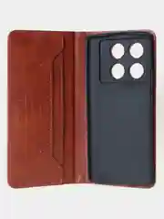 Коричневый чехол-книжка для Infinix Note 40 Pro (4G) из высококачественной искусственной кожи