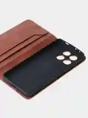 Алый чехол-книжка для Poco X6 Pro (5G) из высококачественной искусственной кожи