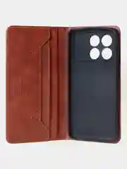 Алый чехол-книжка для Poco X6 Pro (5G) из высококачественной искусственной кожи