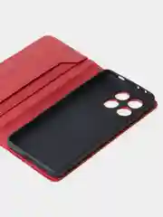 Красный чехол-книжка для Poco X6 Pro (5G) из высококачественной искусственной кожи