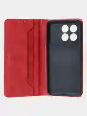 Красный чехол-книжка для Poco X6 Pro (5G) из высококачественной искусственной кожи