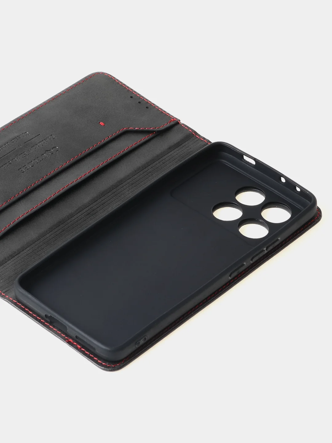 Черный чехол-книжка для Poco X6 Pro (5G) из высококачественной искусственной кожи