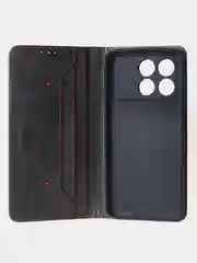 Черный чехол-книжка для Poco X6 Pro (5G) из высококачественной искусственной кожи