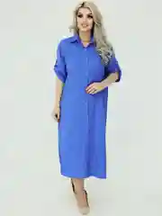 Синий меланж платье-рубашка лен 52-60