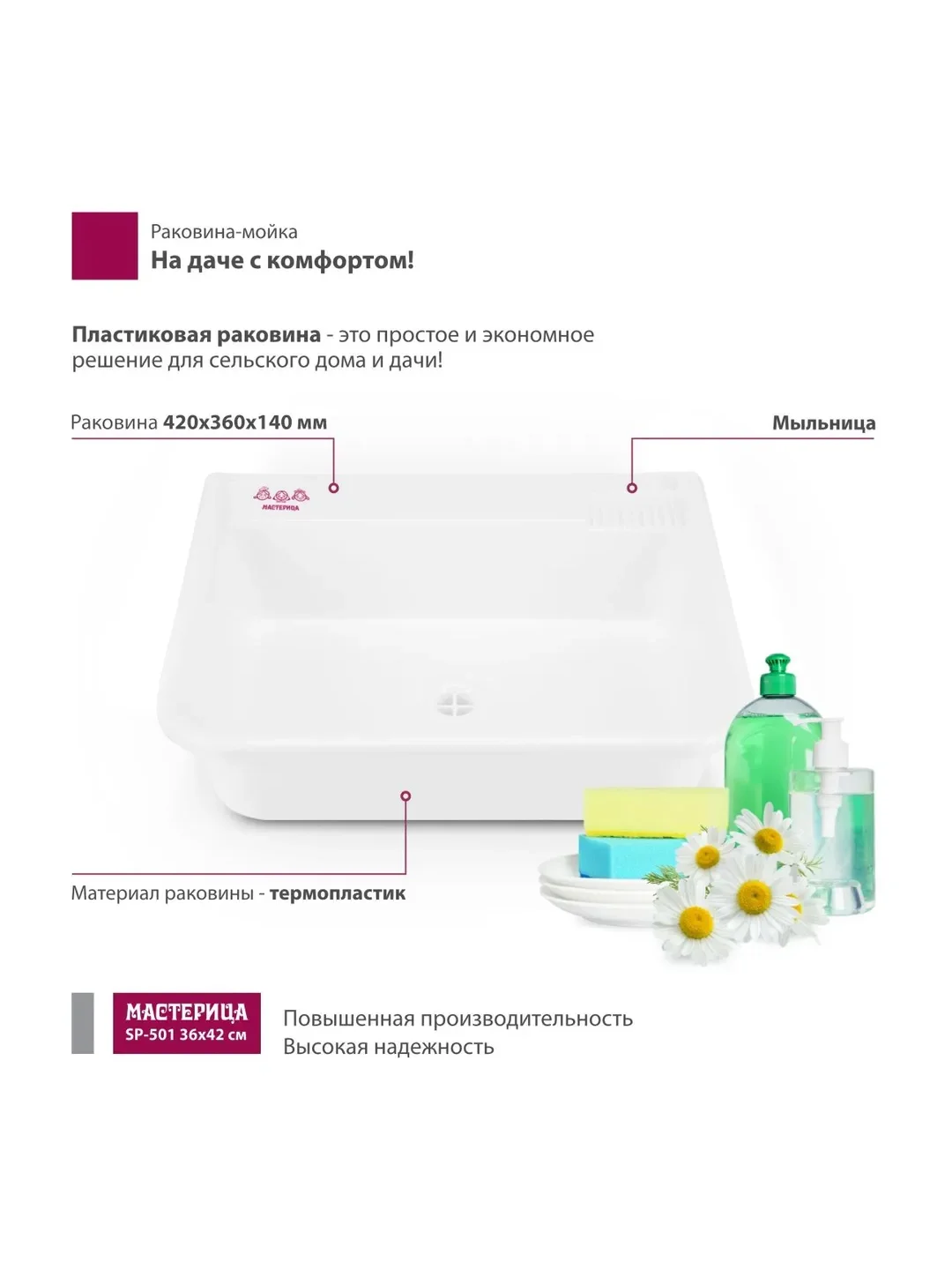 Раковина-мойка пластиковая 36х42 см