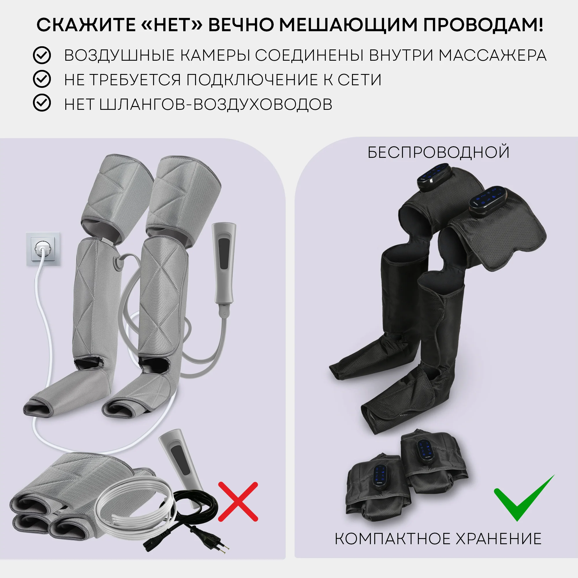 Компрессионный массажер для ног беспроводной PLANTA MFC-150, лимфодренажный с подогревом,
