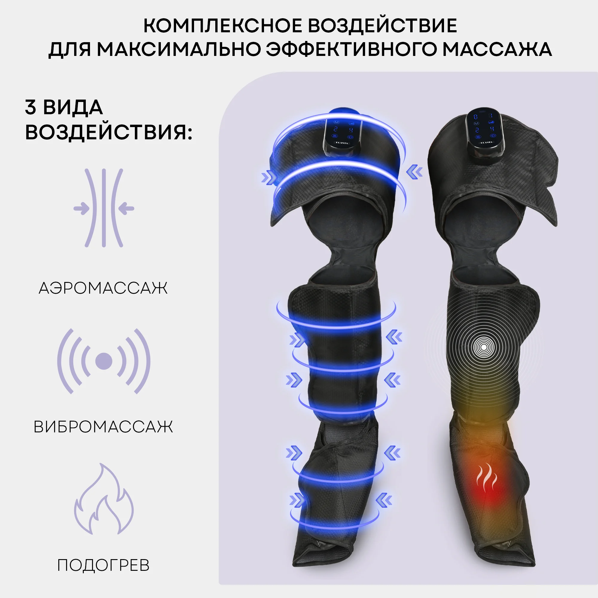 Компрессионный массажер для ног беспроводной PLANTA MFC-150, лимфодренажный с подогревом,