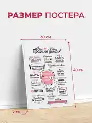 Черный картина-постер "Правила дома" для декора интерьера дома