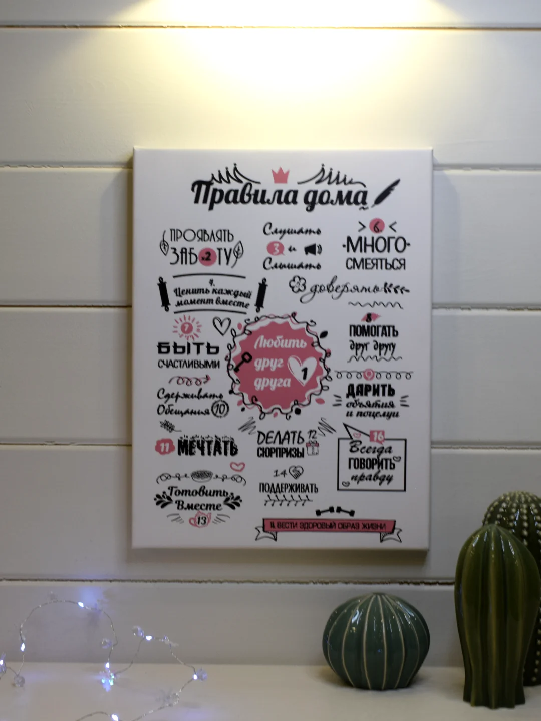 Черный картина-постер "Правила дома" для декора интерьера дома