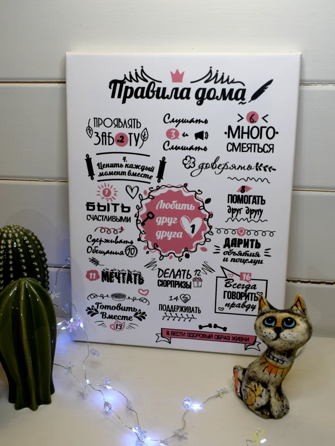 Черный картина-постер "Правила дома" для декора интерьера дома
