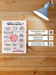 Черный картина-постер "Правила дома" для декора интерьера дома