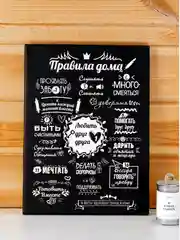 Кораллово-розовый картина-постер "Правила дома" для декора интерьера дома