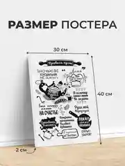 Белый картина-постер "Правила кухни" для декора интерьера дома