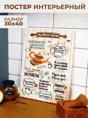 Светло-бежевый картина-постер "Правила Кухни" на холсте