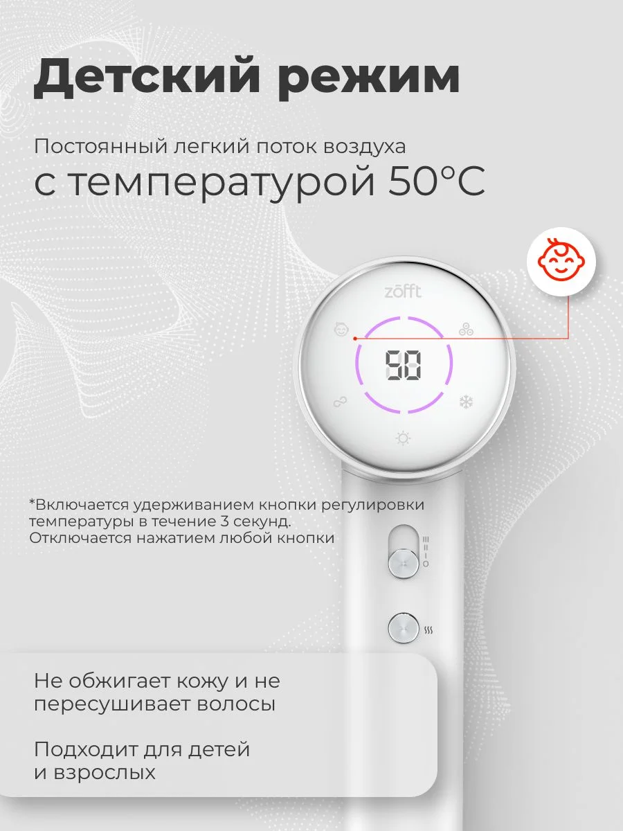 Фен для волос Zofft Air Gloss Pro (HD-102W), 1500 Вт, дисплей, 6 режимов работы