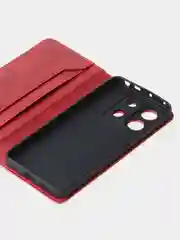 Красный чехол-книжка для Xiaomi Redmi Note 13 Pro (5G) / Poco X6 (5G) из высококачественной кожи