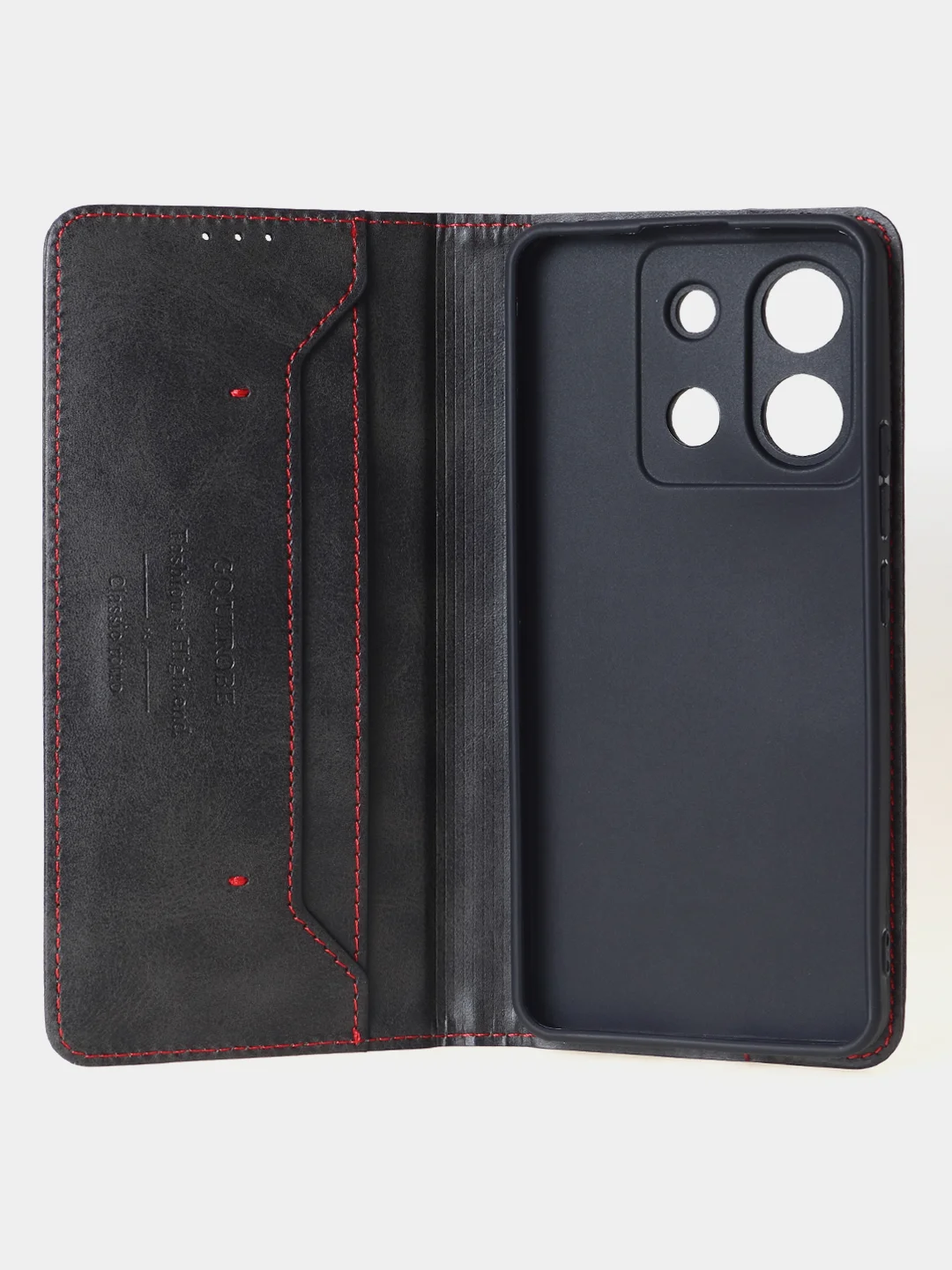 Черный чехол-книжка для Xiaomi Redmi Note 13 Pro (5G) / Poco X6 (5G) из высококачественной кожи