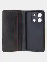 Черный чехол-книжка для Xiaomi Redmi Note 13 Pro (5G) / Poco X6 (5G) из высококачественной кожи