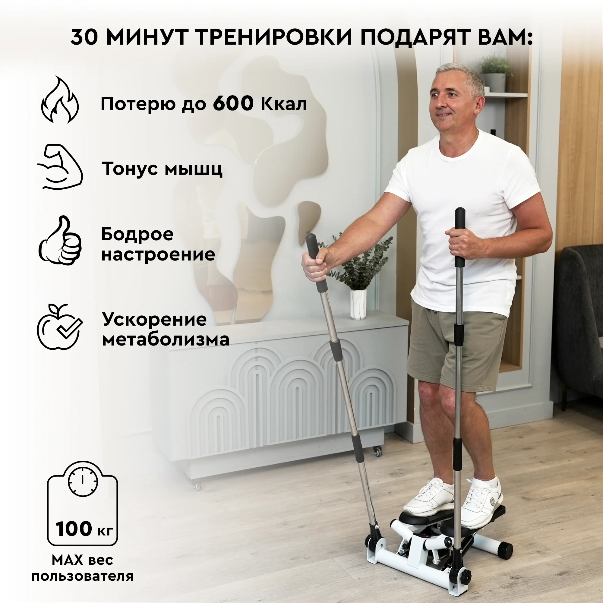 Поворотный мини-степпер с поручнями PLANTA FD-STEP-005,  домашний кардиотренажёр