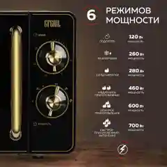 Микроволновая печь соло GFGRIL GF-MWO202-black, 20 л, 700 Вт, дизайн Rustic, цвет черный