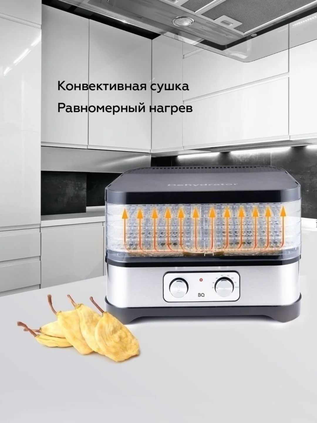 Черный сушилка для овощей и фруктов BQ FD1000, дегидратор, сушка фруктов, объем 10 л