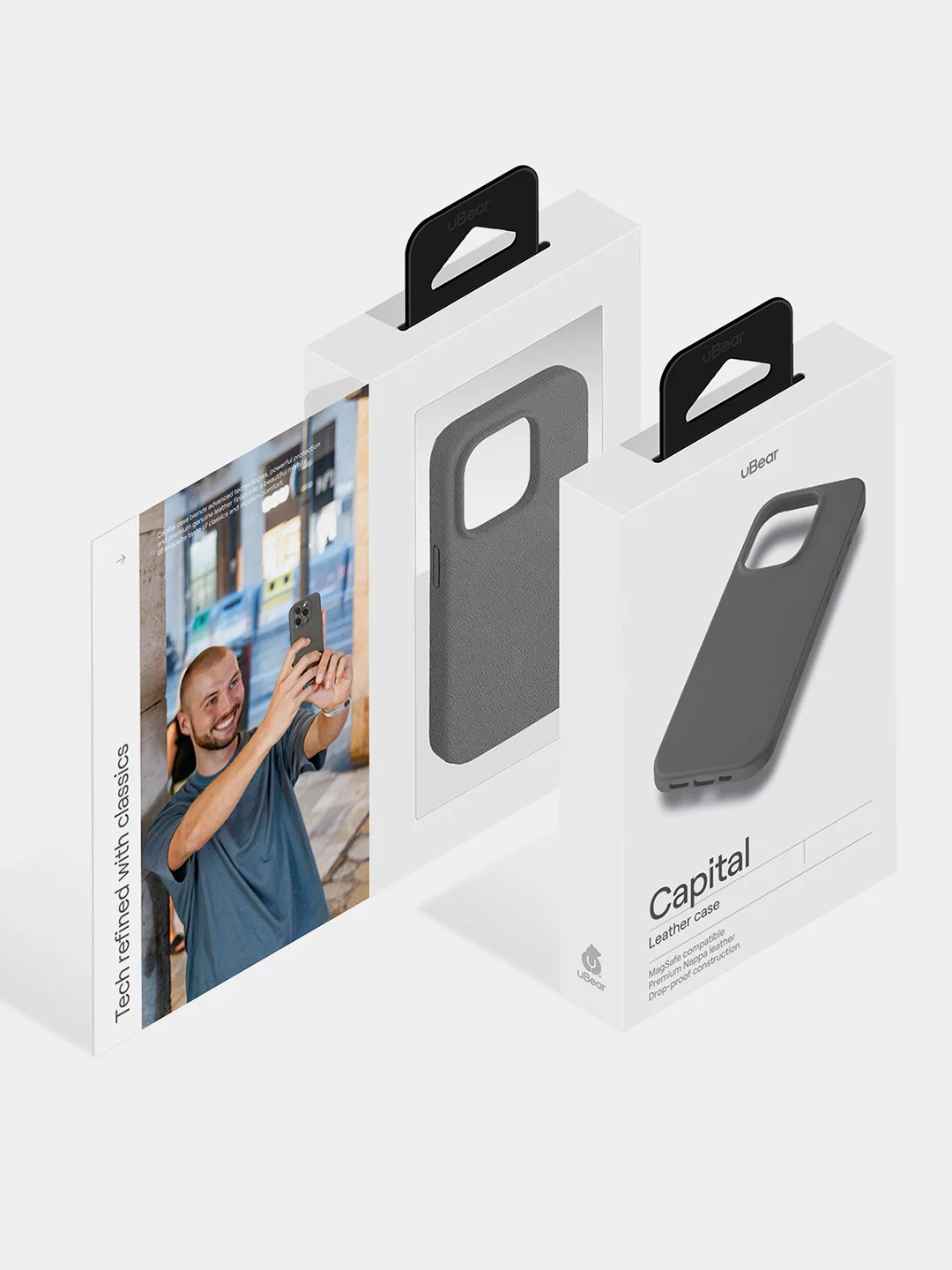 Серый чехол для iPhone 15 Pro uBear Capital Case, MagSafe совместимый, натуральная кожа