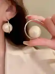 Серебряный женские крупные серьги с имитацией жемчуга