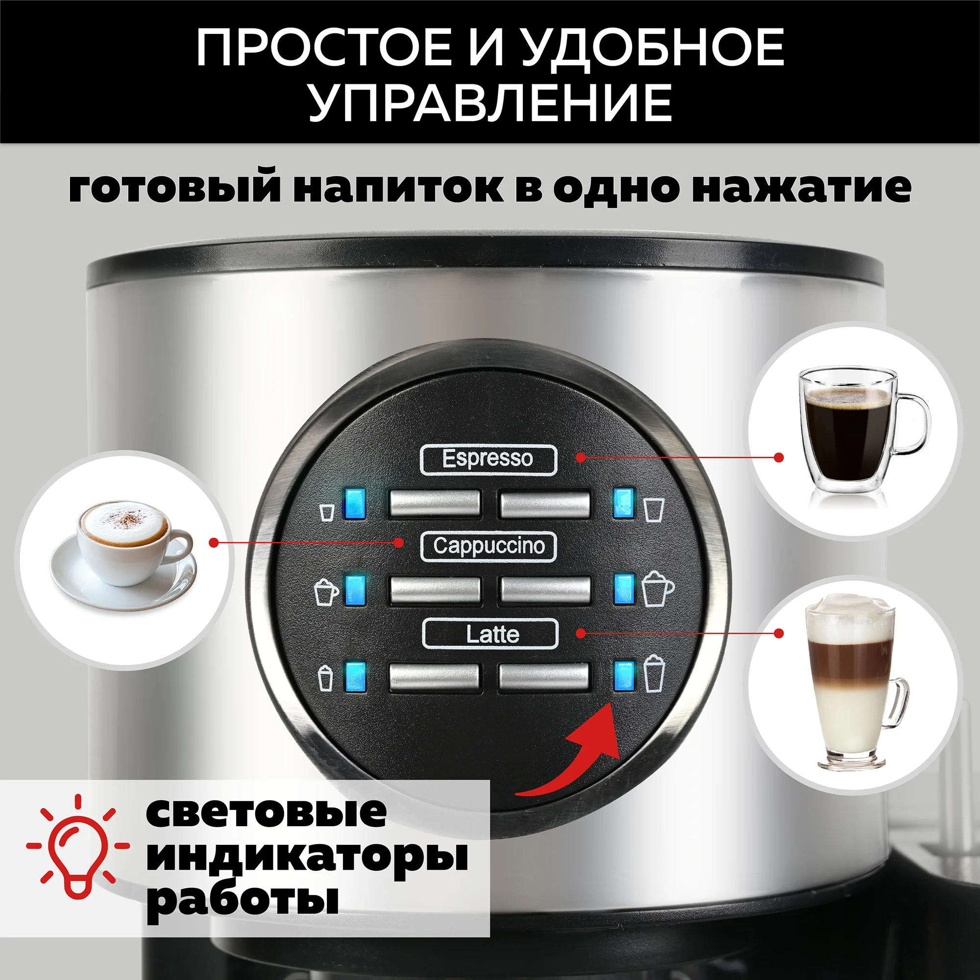 Кофеварка с автоматическим капучинатором 3 в 1 GFGRIL GFC-A300, Эспрессо-Капучино-Латте