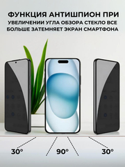 Защитное стекло Антишпион для iPhone 11, XR,12,13,14,XS,6s,7,8,SE,Pro,Max,Plus mini, айфон