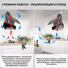 Вытяжка кухонная GFGRIL GF-HD200SB, 60 см, 2 стекла, 650 м3/h, 140 Вт, 3 скорости, черный