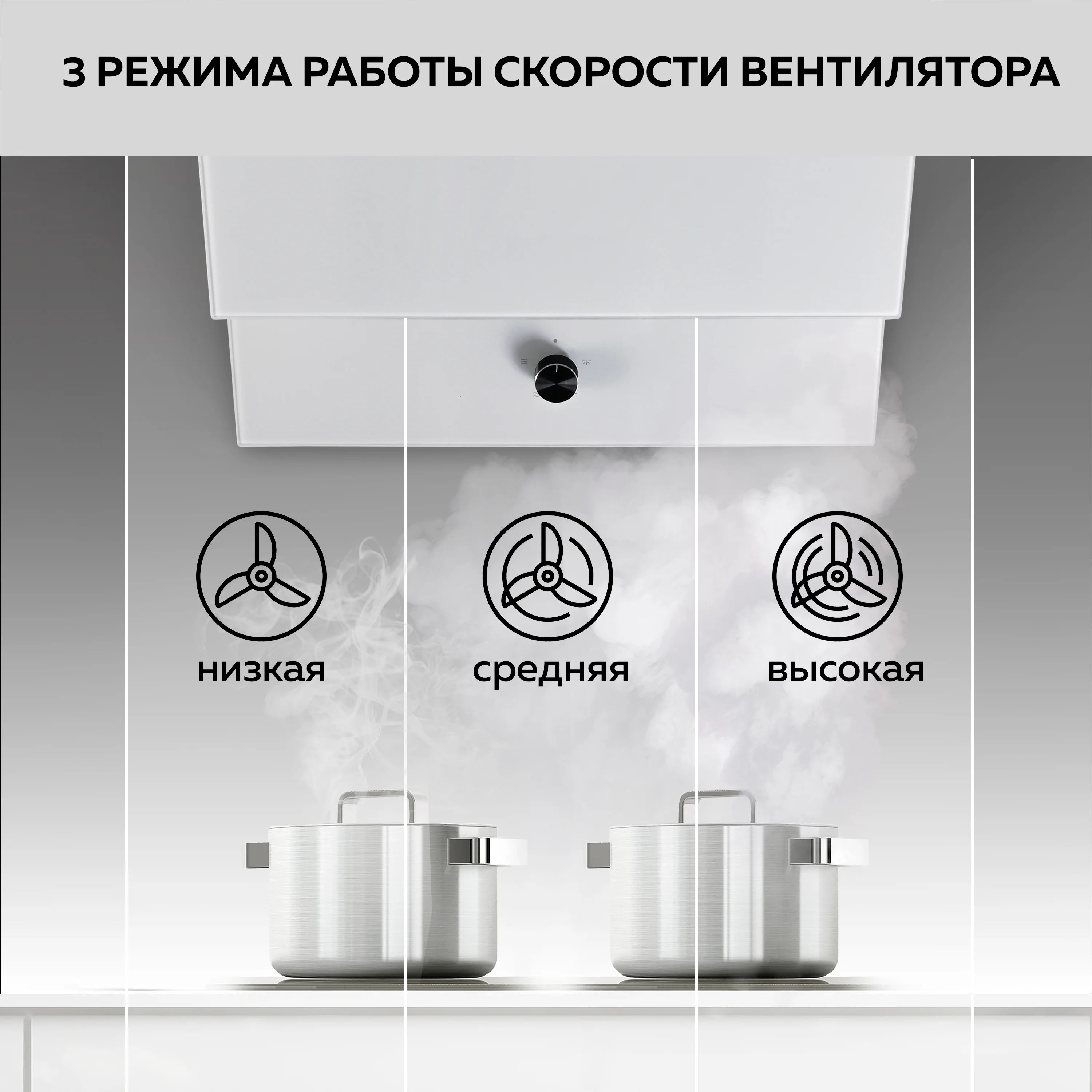 Вытяжка кухонная GFGRIL GF-HD200SW, 60 см, 2 стекла, 650 м3/h, 140 Вт, 3 скорости, белый