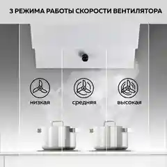 Вытяжка кухонная GFGRIL GF-HD200SW, 60 см, 2 стекла, 650 м3/h, 140 Вт, 3 скорости, белый