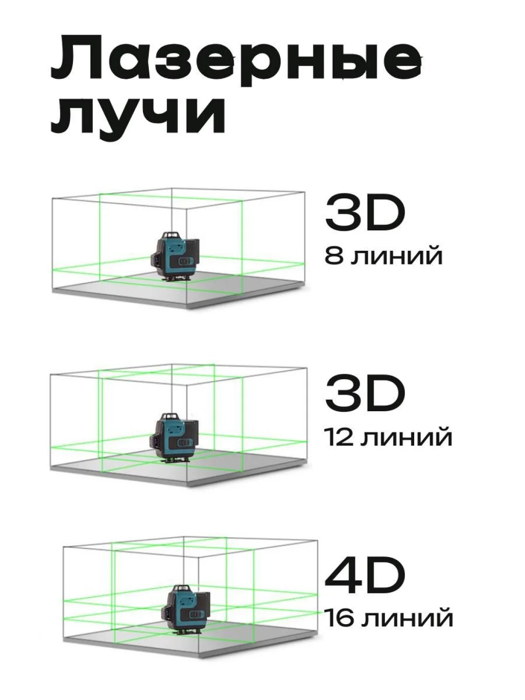 Черный лазерный уровень, нивелир Makita 4D, 16 Лучей