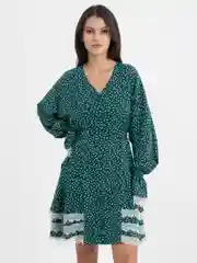 Зеленый платье женское с рюшами и воланами