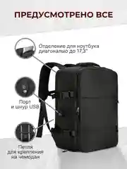 Черный рюкзак женский мужской спортивный городской туристический дорожный для путешествий